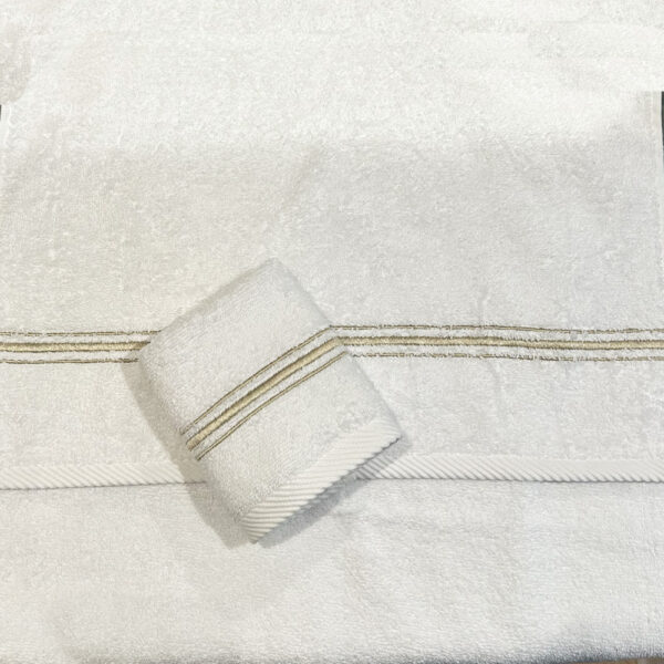 3 Lines Towel Set  (3 Pcs) - White / Light Beige