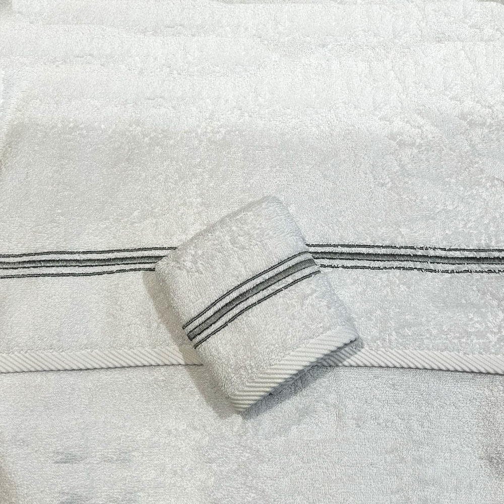 3 Lines Towel Set  (3 Pcs) - White / Grey