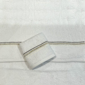 2 Lines Towel Set  (3 Pcs) - White/  Beige - Off White - Brown