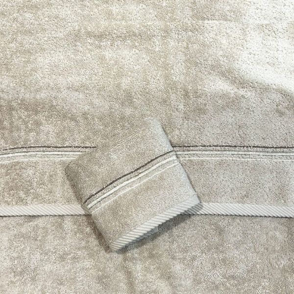 3 Lines Towel Set  (3 Pcs) - Stone / Beige - Off White - Brown