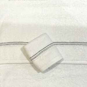 3 Lines Towel Set  (3 Pcs) - White / Off White - Silver - Grey