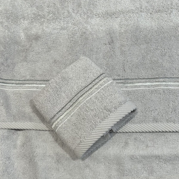 3 Lines Towel Set  (3 Pcs) - Grey / Off White - Silver - Grey