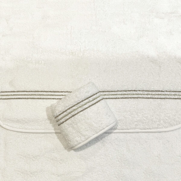 3 Lines Towel Set  (3 Pcs) - White / Dark Beige