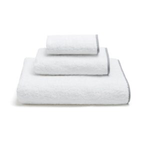 Towel Set with Piping - White / Grey