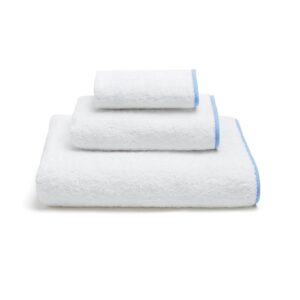 Towel Set with Piping - White / Baby Blue