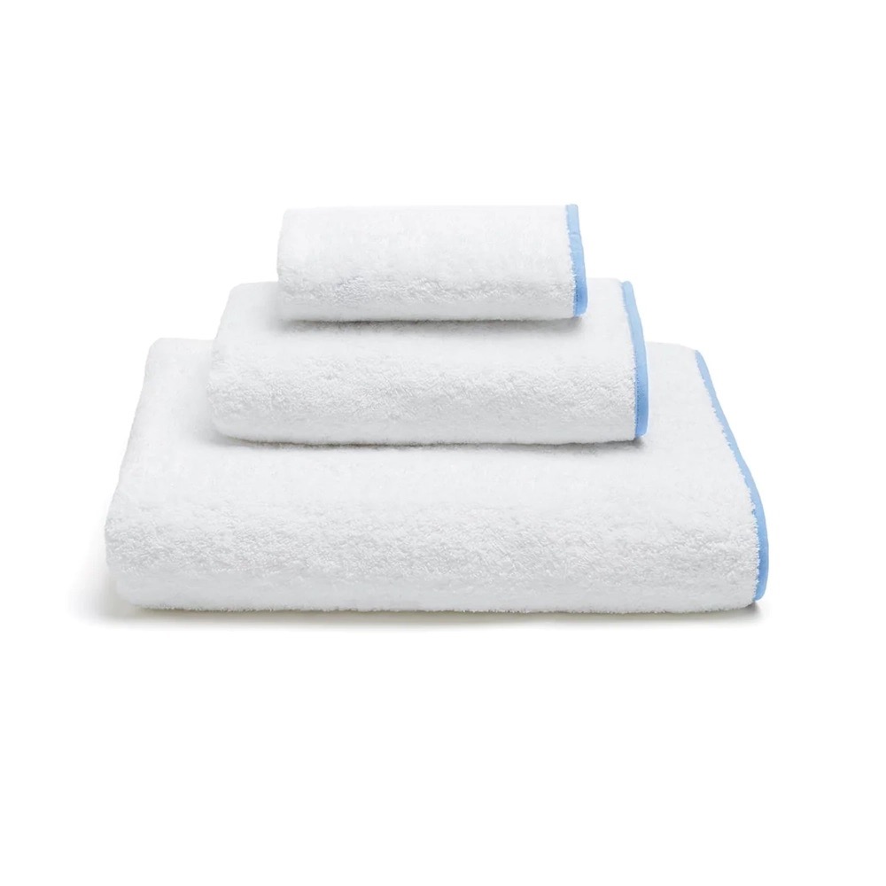 Towel Set with Piping - White / Baby Blue