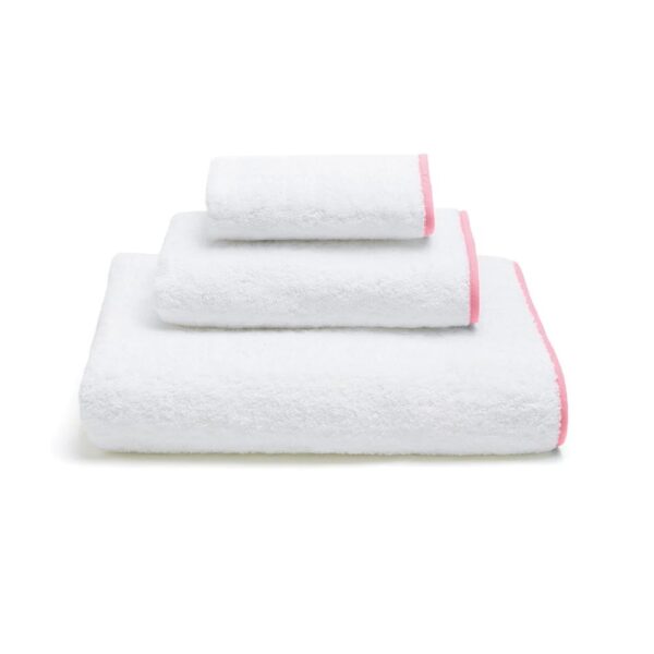 Towel Set with Piping - White / Baby Pink