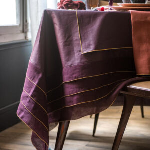 Layered linen tablecloth - Plum/ Gold